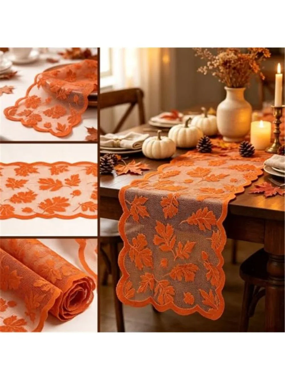 Fall Table Runner Fall Decorations for Home 13 x 72 Inch Maples Leaves Lace